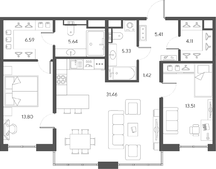 2-комнатная квартира 87.27 м², 8/9 эт., ЖК «LEGENDA Большой 67»